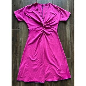 Title Nine Women's V-Neck Twist Front Pink Flare Dream Dress Size SM Stretch